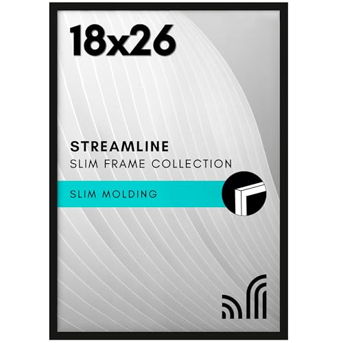 Americanflat 18x26 Poster Frame with Polished Plexiglass - Streamline Collection - Thin Border Picture Frame for Wall Display - Hanging Hardware Included - Black