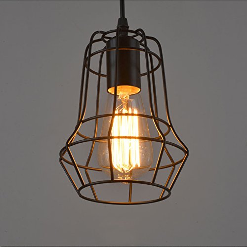 Plafonnier industriel rétro en fer forgé avec cage réglable noire noire pour luminaire de plafond