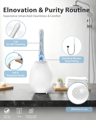 Image of Enemas Anal Douches Anti Backflow-Douche Bulb and Anal Enema System for Men & Women，Shower-Compatible Douche for Men, 7-Spout Nozzle for Cleansing，Easy to Use & Travel Friendly,White