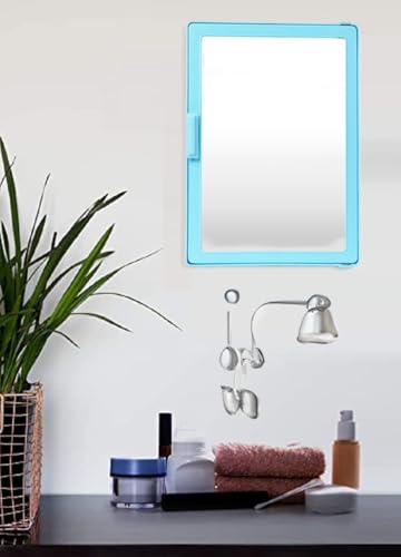 Image of PGen Small Size Mini Wall Mounted Mirror Storage Cabinet Organiser Shelf for Bathroom Kitchen Washbasin Dressing Room (Light Blue)