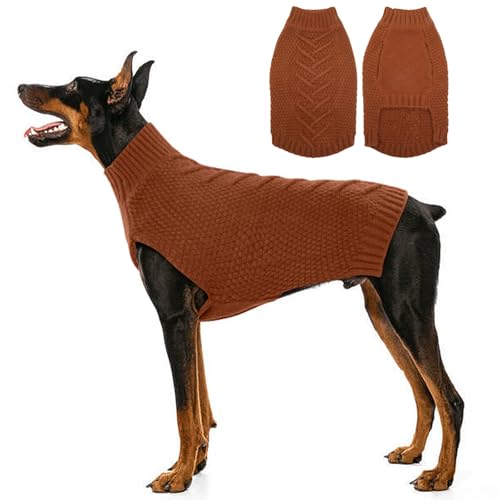 Katzinst Pullover für Große Hunde,Strickjacke Warm, Sweater für Hund, Fleecepulli Hundgroß, Warm Pullover für Grosse Hunde mit auchschutz, Karamell,3XL