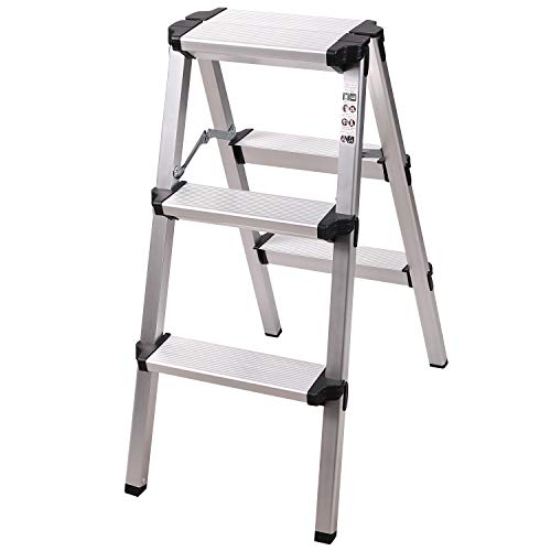 Preisvergleich Produktbild REDCAMP 3 Stufen Klapptritt Leiter, Alu Stehleiter Klappbar, Faltbar Haushaltsleiter Tritthocker, Klapptreppe bis 150 kg, Klein und Kompakt