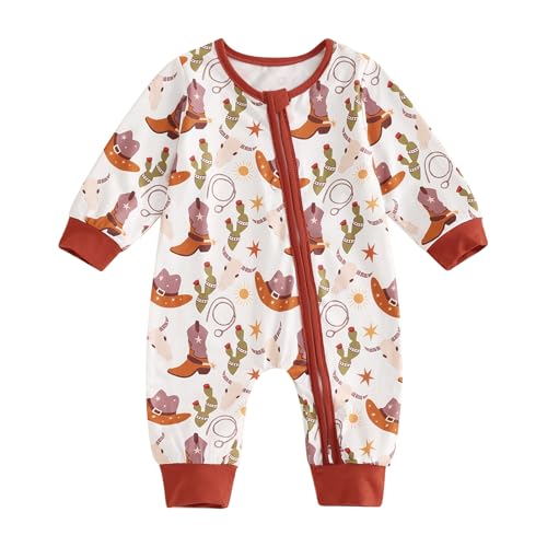 Image of Karwuiio Baby Boy Girl Western Clothes Cow Print Long Sleeve Romper Jumpsuit One Piece Newborn Fall Winter Outfit