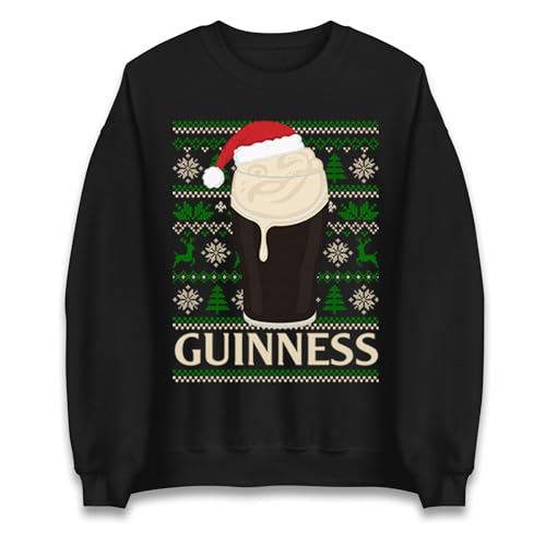 Funny Beer Drinking Christmas Jumper, Guinness Pint Xmas Sweater, Novelty Festive Beer Lover Sweatshirt Black