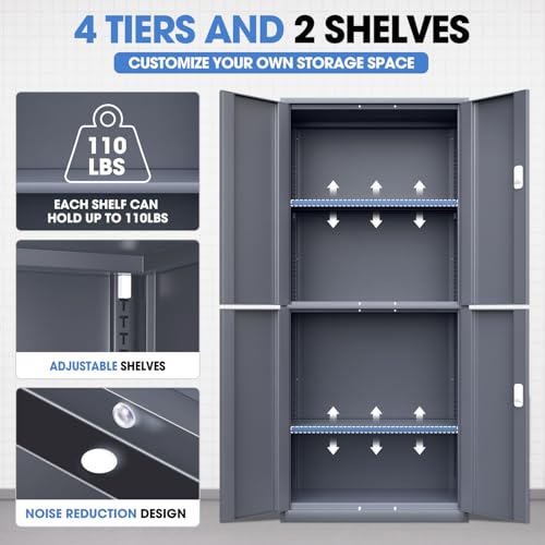 image for DNA MOTORING Metal Storage Cabinet, 71'' Locking Cabinet with 4 Doors 