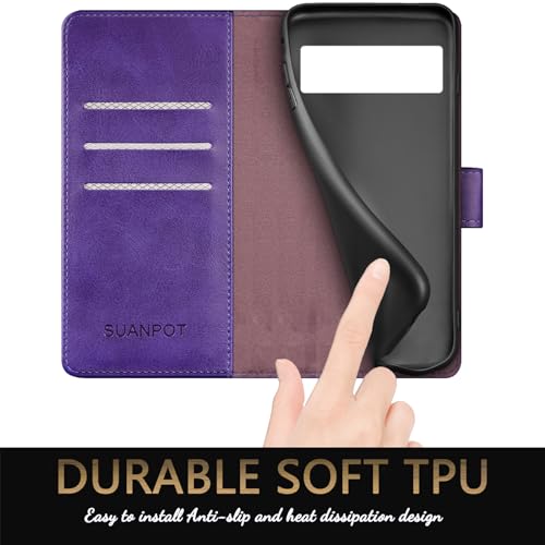 Étui cuir Google Pixel 8 Pro SUANPOT violet à rabat premium