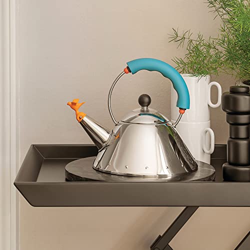 Alessi Kettle 9093/1 LAZ Kettle with Magnetic Base Made of 18/10 Stainless Steel Shiny Polished for Induction Hobs with Handle and PA Bird-Shaped Flute Light Blue by Alessi - Used condition - Image 3
