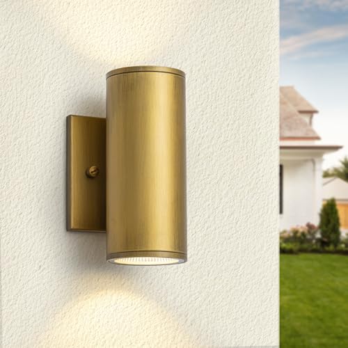 Image of Modern LED Outdoor Wall Lights 7 inch Cylinder Up and Down Exterior Lighting Fixtures Handmade Gold Outdoor Wall Sconce Wall Mount on Any Direction