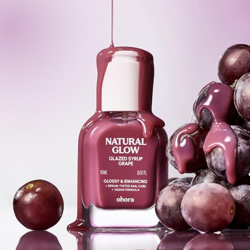 Image of ohora 2-in-1 Sheer Nail Polish & Strengthener - Grape | Tinted Nail Concealer | Nail Hardener for Weak, Damaged Nails | Nail Care Polish with Glossy Finish | Glazed-Syrup Formula, 15 mL