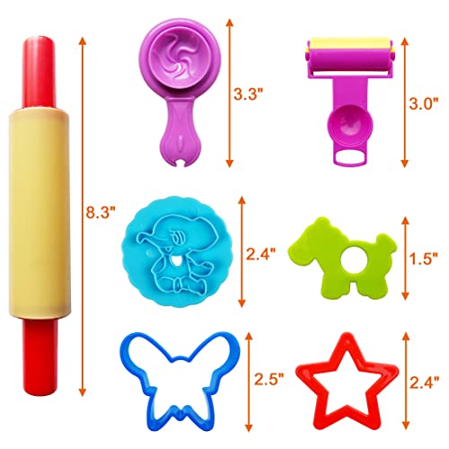 FRIMOONY Dough Tools Set for Kids, Various Plastic Molds, Assorted Colors, 45 Pieces