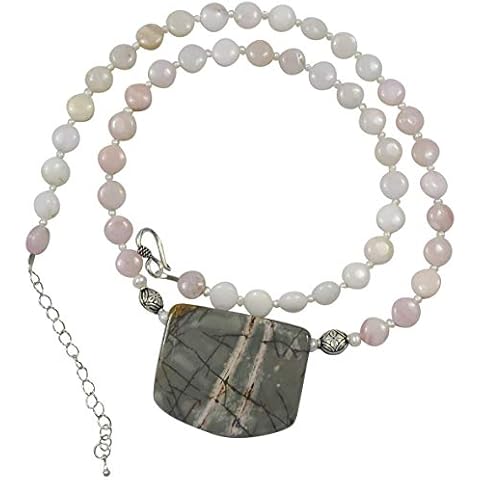 Picasso Jasper Pendant Necklace Peruvian Pink Opal Beads Unique Stone Jewelry 925 Sterling Silver Clasp Cover