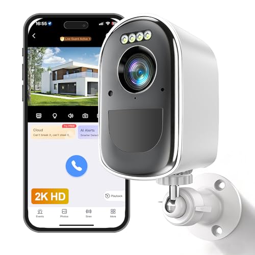 PHANSATIM Cameras for Home Security, 2K Security Cameras Wireless Outdoor with Motion Detect & Color Night Vision, Security Camera Support SD/Cloud Storage, Outdoor Camera Battery Operated Waterproof