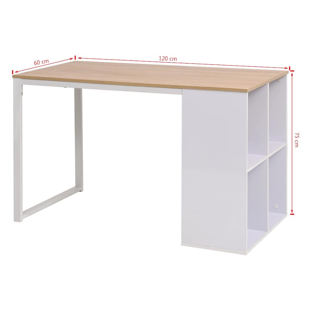 Mesa de trabajo 120 x 60 x 75 cm, mesa de estudio con almacenamiento, roble
