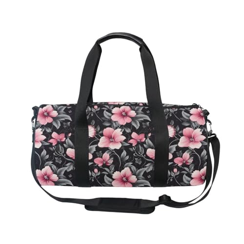 Pink Flower Butterfly Sports Duffel Bag Stylish Barrel Gym Bag with Spacious Main Compartment Side Pockets Adjustable Shoulder Strap for Sports, Outdoor Training and Short Trips2