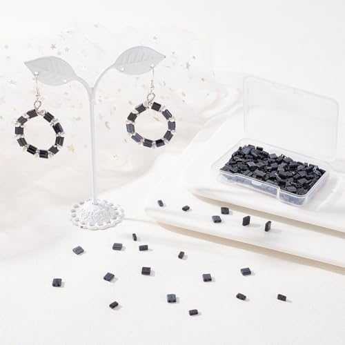 SUNNYCLUE 1 Box 300Pcs 3 Style 5 * 5mm Tila Beads Two Hole Glass Seed Bead Flat Square Glass Black Japanese Spacer Loose for Jewelry Making DIY Craft Multi-Strand Bracelet Necklace Earrings - Image 4