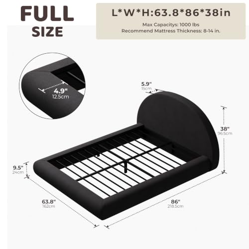 Image of RECCI AirFrame Half-Moon Upholstered Platform Bed Frame (Onyx Black Velvet, Full, Round with Headboard)