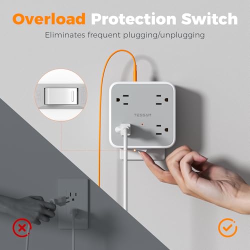 Multi Plug Outlet Extender, TESSAN 900J Surge Protector Plug Extension Block, 8 Outlet Splitter with 3 USB Ports (1 USB C), Electrical Socket for Home Office Dorm Room Essentials,  image 4