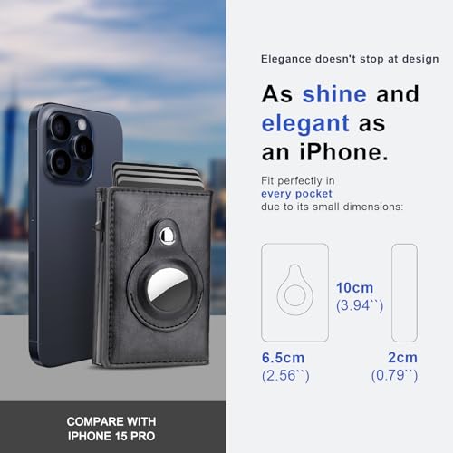 AirTag Wallet for Men: Pop Up Bank Credit Card Holder for Apple AirTag, Magnetic Smart Wallet With Airtag Holder, RFID Blocking, 9 Cards Capacitiy | ID Window | Cash Slot | (Black)2