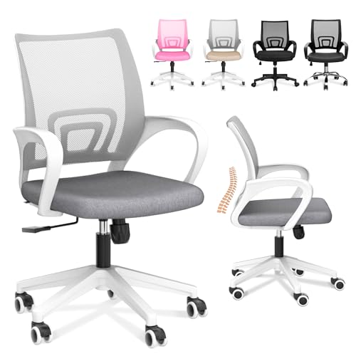 JUPPLIES Silla Escritorio Ergonomica - Silla Oficina con Apoyo Lumbar, Estructura de Plastico, Malla Transpirable, Ruedas...