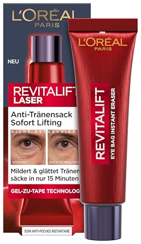 L'Oréal Paris Anti-Tränensack Sofort Lifting – Effektiv gegen Tränensäcke, Fältchen und Schwellungen – strafft und glättet in nur 15 Minuten – Revitalift Laser, Anti-Eye Bag, Anti-Aging, 1 x 15 ml