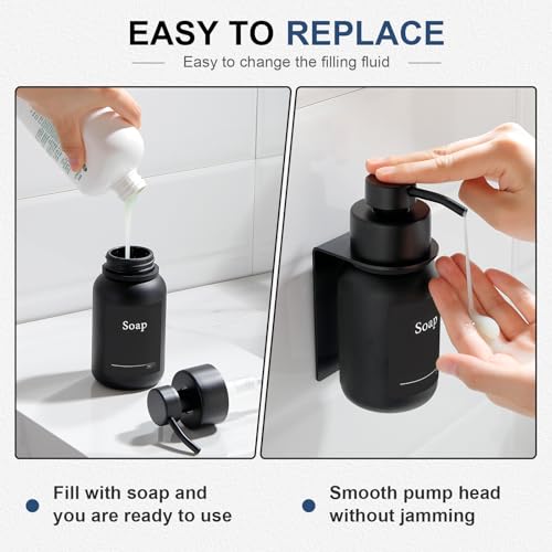 Glass Soap Dispenser, Wall mounted Soap Dispenser for Kitchen and Bathroom, Stainless Steel Pump Dispenser for Liquid Soap, No Drilling Required | 250 ml (Black/Black) - Cosy Home Interiors Glass Soap Dispenser, Wall mounted Soap Dispenser for Kitchen and Bathroom, Stainless Steel Pump Dispenser for Liquid Soap, No Drilling Required | 250 ml (Black/Black) - Image 5