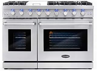 COSMO COS-EPGR486G 48 in. Slide-In Freestanding Double Gas Range with 6 Sealed Burner & Griddle Cooktop, Cast Iron Grates and Primary Convection Oven in Stainless Steel, 48 inch