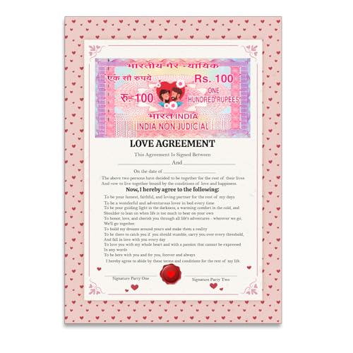 Love Agreement Certificate Gift For Birthday Anniversary, Valenti...