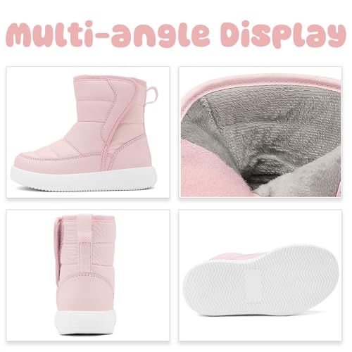 Girls' Cute Winter Warm Waterproof Slip-on Toddler Snow Boots Comfortable Warm Fur Lined Outdoor Non-Slip Kids Ankle Booties for Cold Hiking Dress Play2