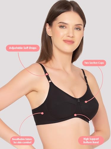 Image of Groversons Paris Beauty Women's Non-Padded Wire-Free Full Coverage Cotton Bra | Adjustable Straps | Hook & Eye Closure | Soft Everyday Bra