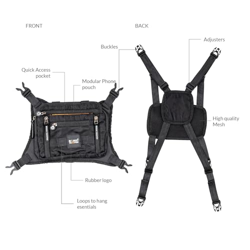 Image of MONKEY TROOPERS Torque Magnetic Chest Bag for Biking, 2L, Black Camo | Magnetic Tank-Mount Harness, Touch-Sensitive Phone Pocket, Detachable Front Pouch, Organiser Pockets
