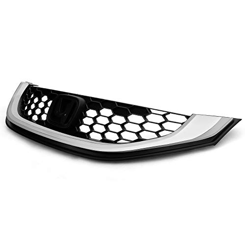 Black Chrome Front Bumper Grille Hood Upper Grill Compatible For Honda Civic 4-Doors Sedan 2013 2014 2015 Black Chrome Front Bumper Grille Hood Upper Grill Compatible For Honda Civic 4-Doors Sedan 2013 2014 2015