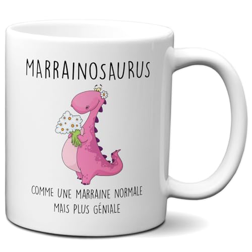 L'Esprit Des Anges Tasse Mug Cadeau Marraine Dinosaure- Marrainosaurus - Original Drole Amusant Rigolo Anniversaire Femme