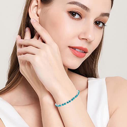 Aquamarine Tennis Bracelet For Womens Christmas Gift, Ouxi Ocean Blue Austrian Crystals Handmade Bracelets For Women Girls Valentines Day #TOP5
