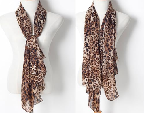 Women Silky Leopard Print Scarf - Print Florals Shawl Long Lightweight Sunscreen Scarf for Travel4