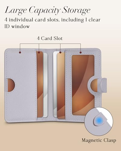 Image of Shorogyt for Magnetic Phone Wallet Compatible with Magsafe Card Holder - Luxury Slim Leather Mag Wallets for Women Fit 4 Cards, for iPhone 17 /16 /15 /14 /13 /12 Series for Apple RFID Magnet, Lyc Purple