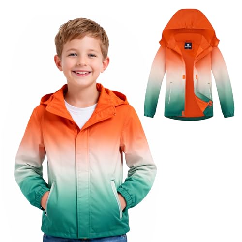 Image of MGEOY Kids Rain Jacket, Waterproof Lightweight Hooded Windbreaker for Boys Girls 4-14Y