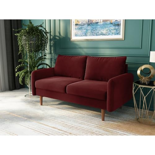 Image of Morrone Velvet Loveseat 2-Seater Sofa, Modern Upholstered Couch for Living Room, Bedroom and Office, Plush Cushion Accent Seating Furniture (Wine Red, 2 Seater)