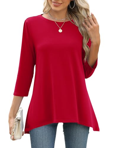 LOMON 3/4 Sleeve Tunic Tops for Women Loose Fit Dressy Casual Blouse Flowy Shirts to Wear with Leggings S-3XL