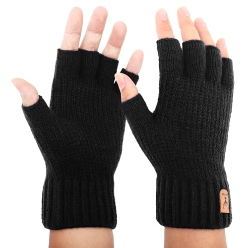 Omtofo Fingerlose Handschuhe Herren Damen, Alpakawolle Warm Winterhandschuhe, Unisex, Strickhandschuhe Handschuhe ohne Finger für Laufen, Radfahren, Fahren, Innen, Außen,...