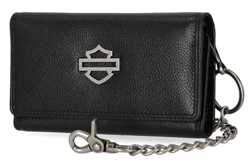 Harley-Davidson Men's Open B&S Trucker Biker Chain Leather Wallet, Black2