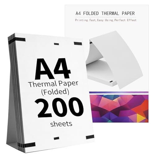 (200 Hojas) Papel Termico Impresora A4,Papel Térmico A4 Plegable,Compatible con La Mayoría de Impresoras Térmicas,Sin BPA, de Secado Rápido,Adecuado para Documentos, Sitios Web y Fotos