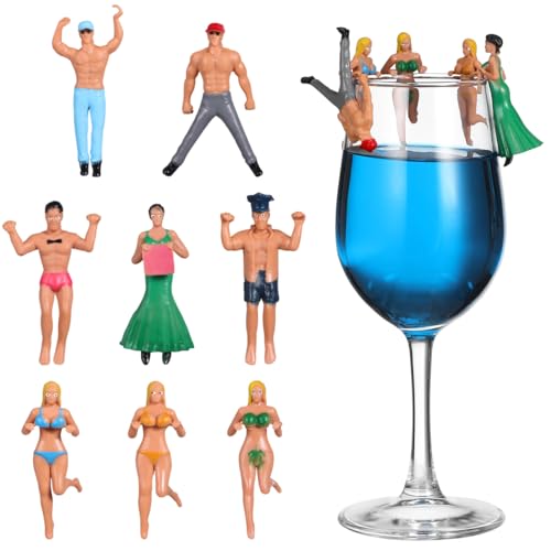 Toyvian Wine Glass Tags Charms Hanging Ornament Identify Label Cup Edge Action Figurines Doll for Drink Marker 8pcs (Random Style)
