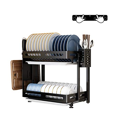 Escurridor de cocina plegable, tendedero de acero inoxidable negro, estante de almacenamiento multifuncional, encimera/pared, modelos montados en pared/doble capa (modelos montados en pared)