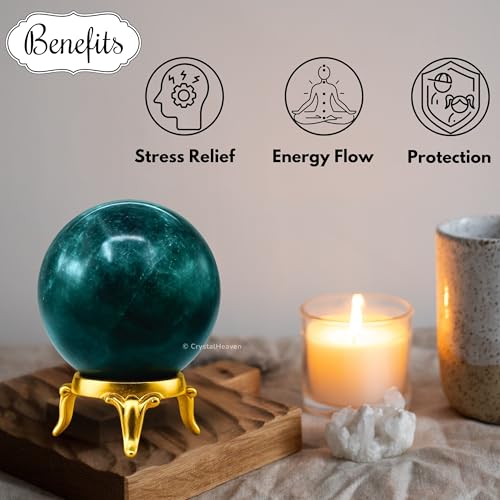 Image of Certified Blue Apatite Crystal Ball for Meditation - Premium Crystal Vastu Items for Home and Feng Shui Items for Good Luck - Ideal for Pooja Supplies and Spiritual Practices (2 inch Inch)
