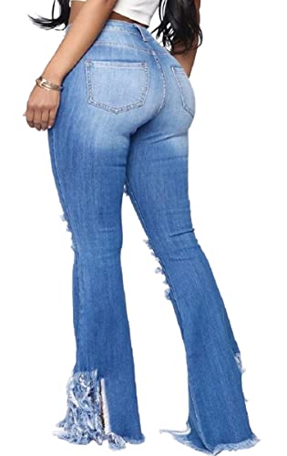 Skinny Ripped Bell Bottom Jeans for Women Classic High Waisted Flared Jean Pants2
