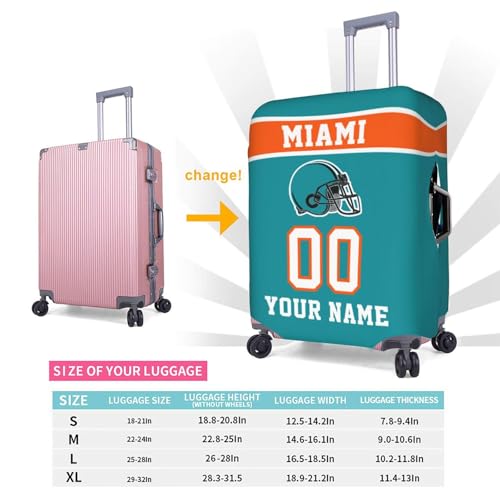 Image of Custom Miami Luggage Cover Personalized Football Style Suitcase Cover with Name Number Customized Washable Elastic Sports Travel Suitcase Protector for Business Vacation Gifts
