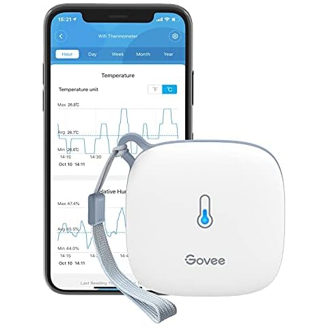 Govee WLAN Thermometer Hygrometer Innen, WiFi Thermo Hygrometer mit App Benachrichtigung und Datenspeicherung, geeignet für Gewächshaus, Weinkeller, weiß Cover