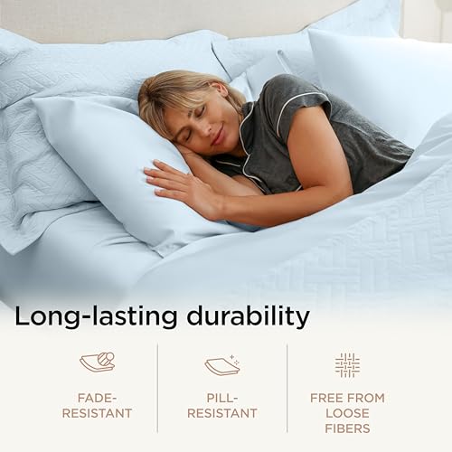 Image of Threadmill 100% Cotton Sheets for Cal King Size Bed - 600 Thread Count Cal King Bed Sheets Set with 16 inch Deep Pocket - Sateen Weave 4-Piece Bedding Set with Cooling Effect, Blue