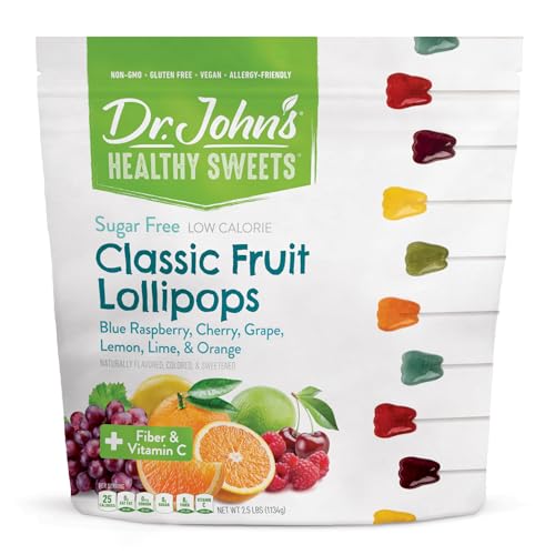 Dr. John’s Sugar Free Classic Fruit Tooth Lollipops – Keto Friendly, Vegan, Gluten Free – Xylitol & Erythritol, +Fiber & Vitamin C, Individually Wrapped – 2.5 lb Bulk Bag - 150 Count
