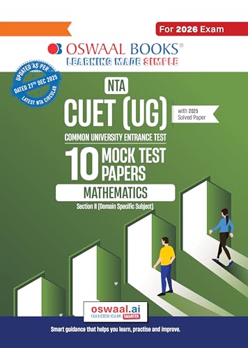 Image of Oswaal NTA CUET (UG) 10 Mock Test Papers Mathematics For 2026 Exam (Section -II) (as per latest 27 Dec., notification) | 550+ MCQs for Practice | Includes 2025 Paper- fully solved | With Oswaal AI